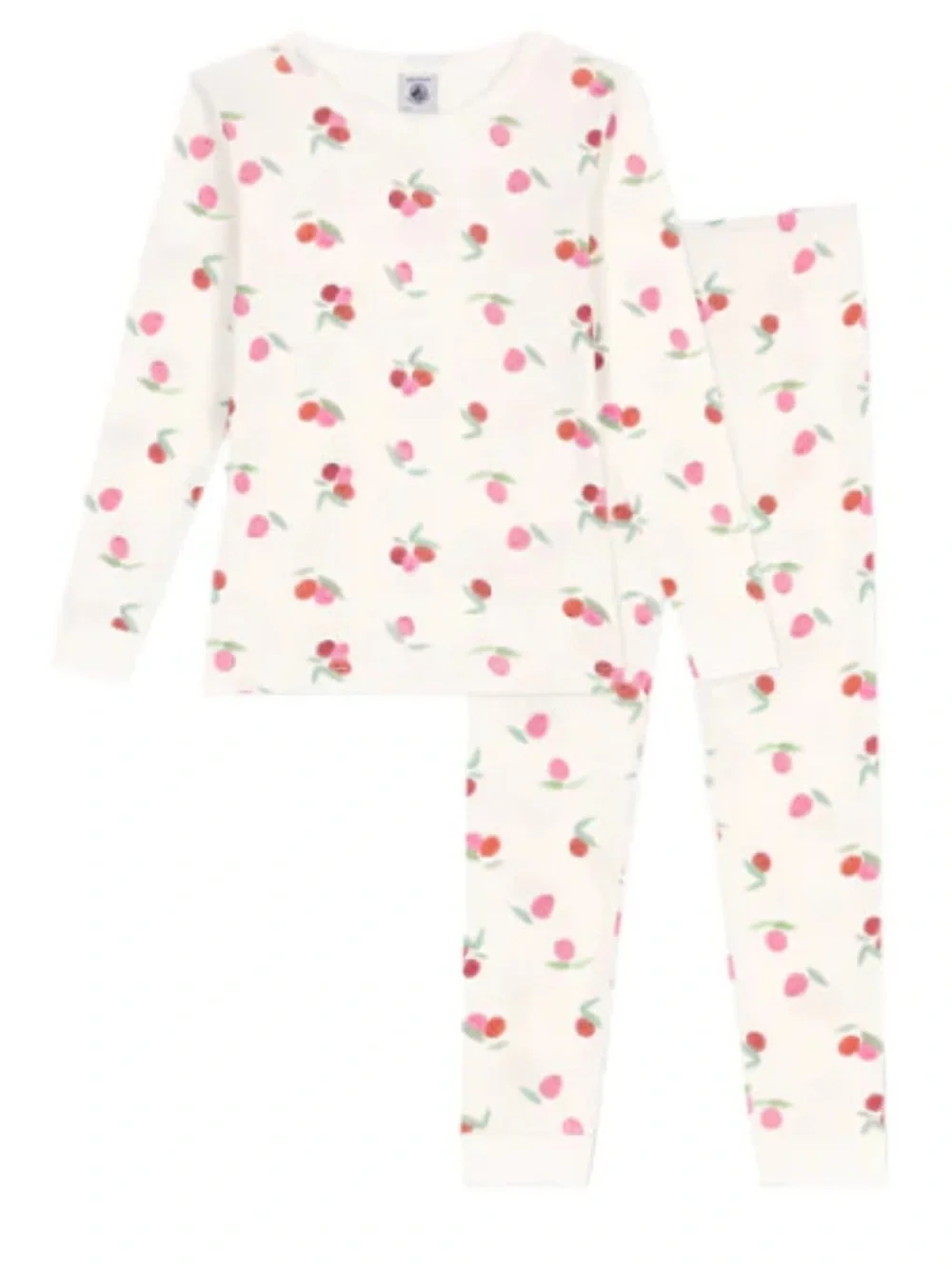 Petit Bateau Cream Pajama Set Cherry Print Girls Size 12